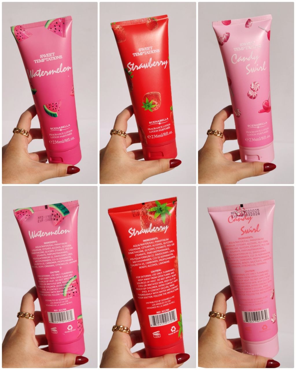 Scenabella Lotion parfumée. Lait de corps gourmand aux Fraise juteux. 236ml