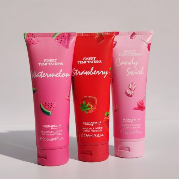 Scenabella Lotion parfumée. Lait de corps gourmand aux Fraise juteux. 236ml